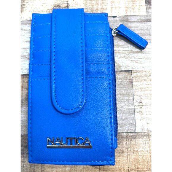 Nautica Blue Slim Card Holder Wallet With Zipper & ID Window - Picture 1 of 3